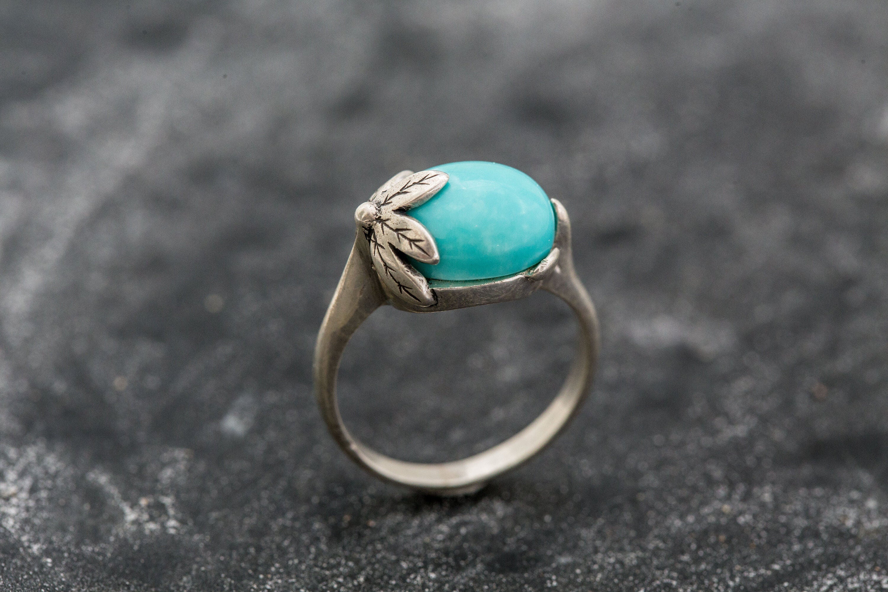 Turquoise Ring Blue Leaf Ring Vintage Solitaire Ring – Adina