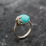 Turquoise Ring - Blue Leaf Ring - Vintage Solitaire Ring