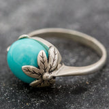 Turquoise Ring - Blue Leaf Ring - Vintage Solitaire Ring