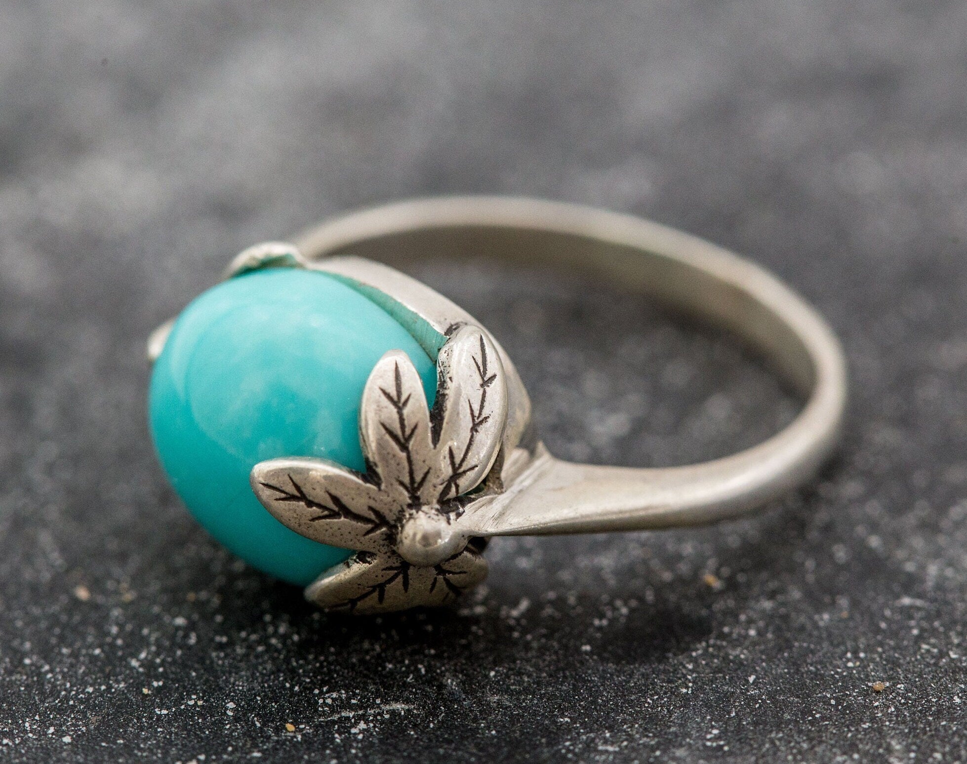 Turquoise Ring Blue Leaf Ring Vintage Solitaire Ring – Adina