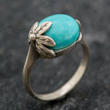 Turquoise Ring - Blue Leaf Ring - Vintage Solitaire Ring