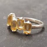 Citrine Baguette Ring - Natural Citrine Ring, Gold Citrine Ring