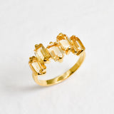 Emerald Cut Ring, Natural Citrine, Baguette Band, Half Eternity Band, November Birthstone, Asymmetric Ring, Yellow Ring, Solid Silver Ring(1)