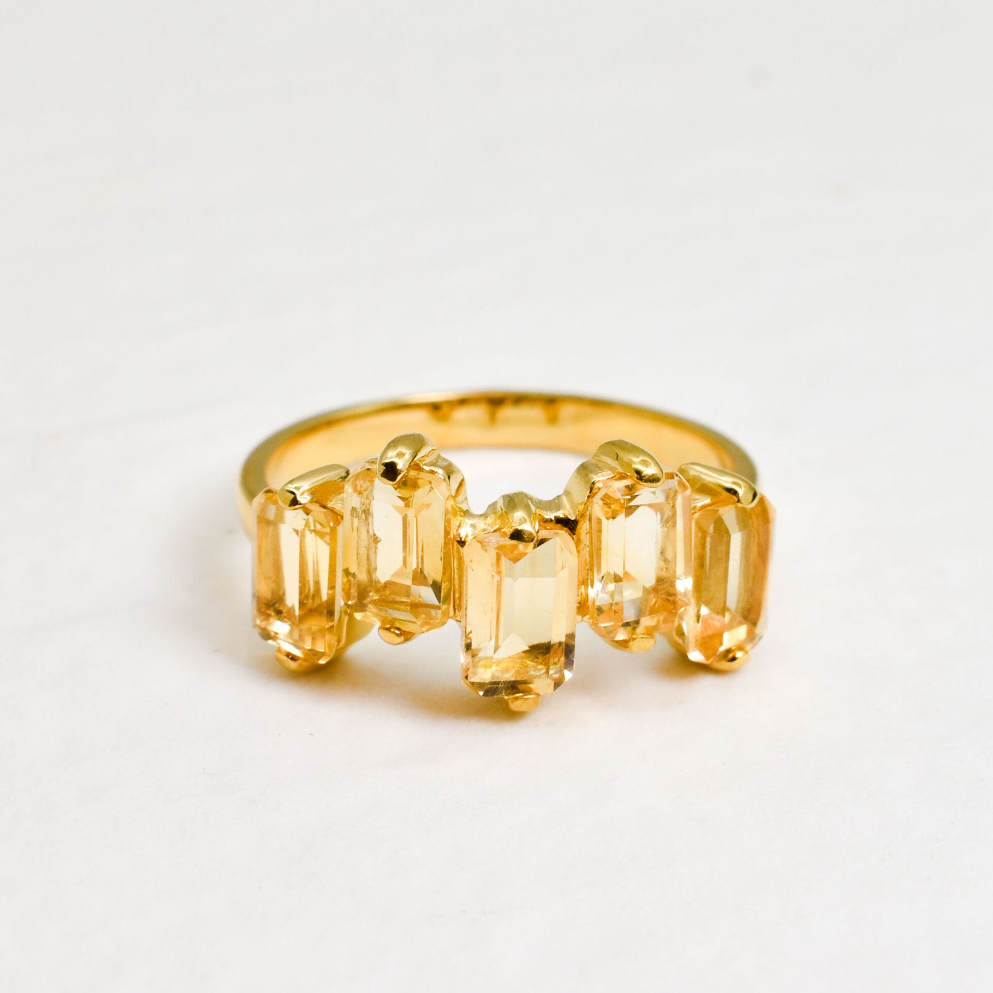 Emerald Cut Ring, Natural Citrine, Baguette Band, Half Eternity Band, November Birthstone, Asymmetric Ring, Yellow Ring, Solid Silver Ring(1)