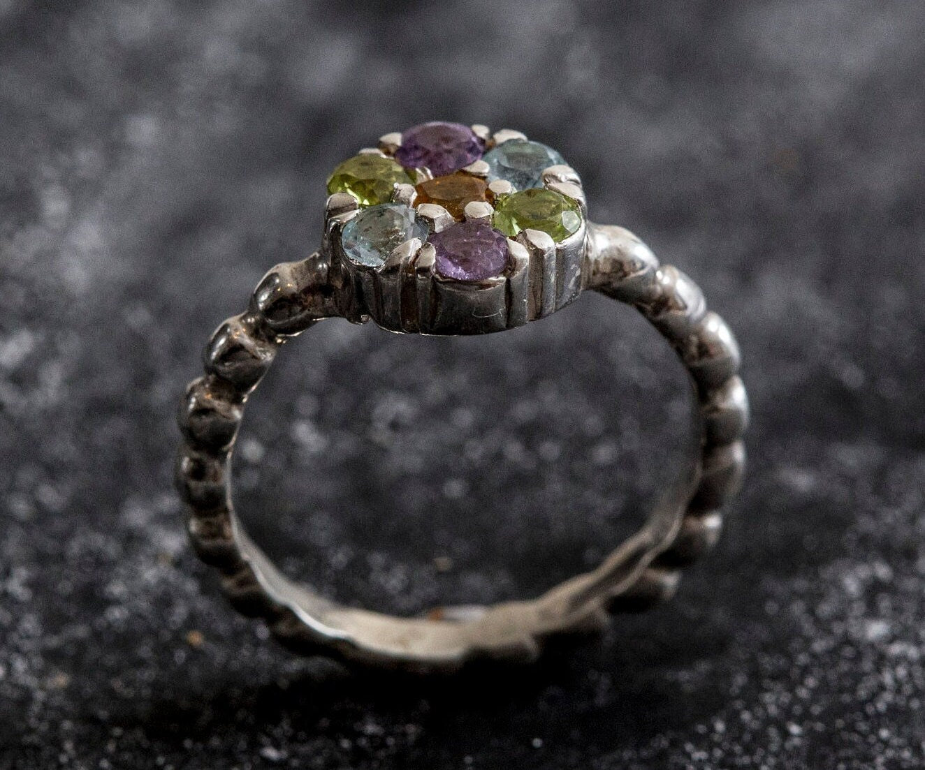 Multistone Ring, Topaz Ring, Citrine, Blue Topaz, Amethyst, Peridot, Flower Ring, Birthstone Ring, Flower Design, Unique Ring, Silver Ring