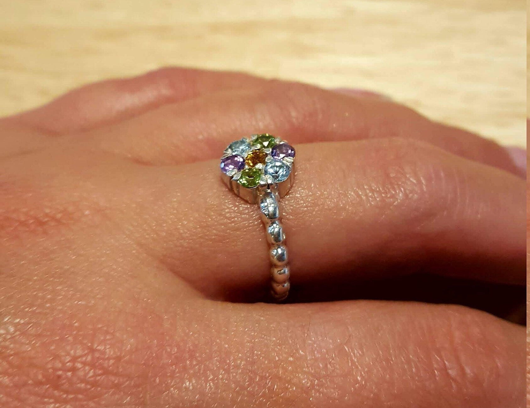 Multistone Ring, Topaz Ring, Citrine, Blue Topaz, Amethyst, Peridot, Flower Ring, Birthstone Ring, Flower Design, Unique Ring, Silver Ring