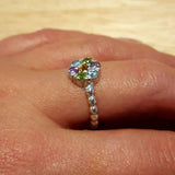 Multistone Ring, Topaz Ring, Citrine, Blue Topaz, Amethyst, Peridot, Flower Ring, Birthstone Ring, Flower Design, Unique Ring, Silver Ring