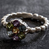 Multistone Ring, Topaz Ring, Citrine, Blue Topaz, Amethyst, Peridot, Flower Ring, Birthstone Ring, Flower Design, Unique Ring, Silver Ring