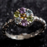 Multistone Ring, Topaz Ring, Citrine, Blue Topaz, Amethyst, Peridot, Flower Ring, Birthstone Ring, Flower Design, Unique Ring, Silver Ring