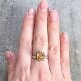 Amber Silver Ring - Flower Amber Ring - Yellow Gem Ring