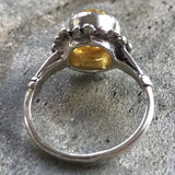 Amber Silver Ring - Flower Amber Ring - Yellow Gem Ring