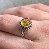 Amber Silver Ring - Flower Amber Ring - Yellow Gem Ring