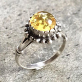 Amber Silver Ring - Flower Amber Ring - Yellow Gem Ring