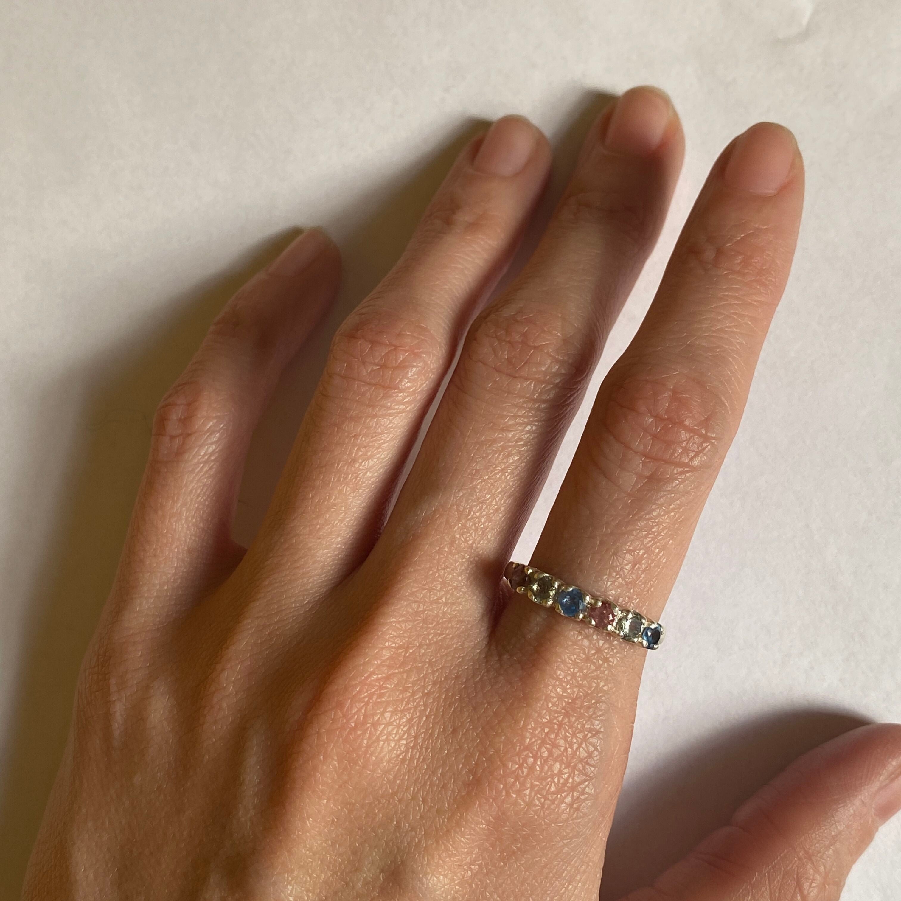 Tourmaline Ring, Natural Tourmaline, October Ring, Half Eternity Band, Multistone Ring, October Birthstone, Solid Silver Ring, Tourmaline (644731202)