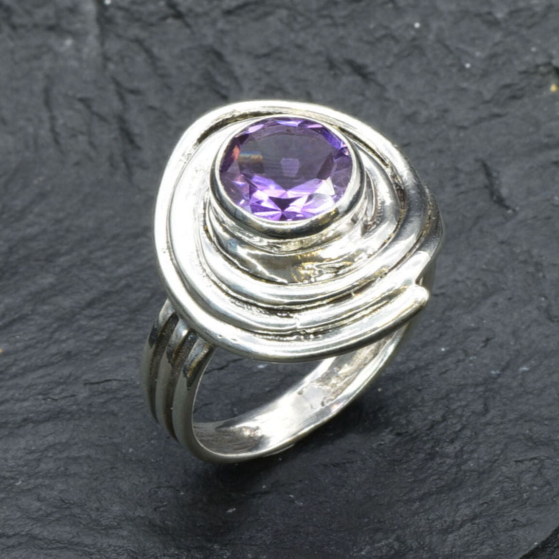 Amethyst Ring, Natural Amethyst, February Birthstone, Amethyst Swirl Ring, Purple Swirl Ring, Spiral