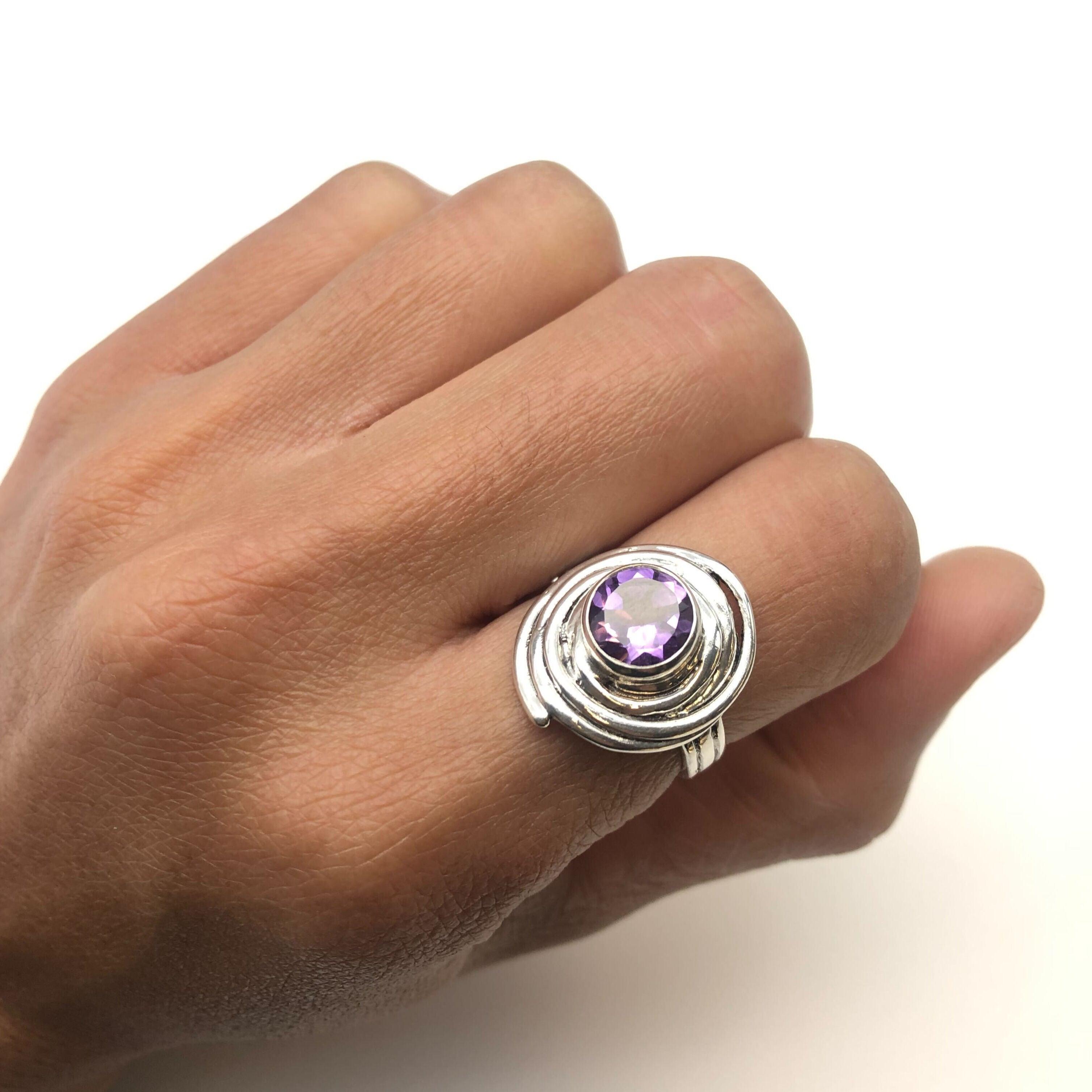 Amethyst Ring, Natural Amethyst, February Birthstone, Amethyst Swirl Ring, Purple Swirl Ring, Spiral