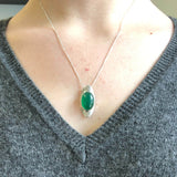 Oval Emerald Pendant, Created Emerald Necklace, May Birthstone, Statement Emerald Necklace, Long Green Pendant, Necklace, Rare By Adina
