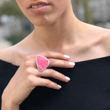 Rhodochrosite Ring, Natural Rhodochrosite, Bohemian Ring, Flat Ring, Statement Ring, Summer Ring, Raspberry Pink Ring, Solid Silver Ring