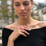 Rhodochrosite Ring, Natural Rhodochrosite, Bohemian Ring, Flat Ring, Statement Ring, Summer Ring, Raspberry Pink Ring, Solid Silver Ring