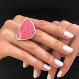 Rhodochrosite Ring, Natural Rhodochrosite, Bohemian Ring, Flat Ring, Statement Ring, Summer Ring, Raspberry Pink Ring, Solid Silver Ring