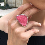 Rhodochrosite Ring, Natural Rhodochrosite, Bohemian Ring, Flat Ring, Statement Ring, Summer Ring, Raspberry Pink Ring, Solid Silver Ring