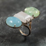 Statement Ring, Aquamarine Ring, Rose Quartz Ring, Prehnite Ring, 3 Stone Ring, Natural Aquamarine, Natural Rose Quartz, Natural Prehnite