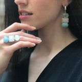 Statement Ring, Aquamarine Ring, Rose Quartz Ring, Prehnite Ring, 3 Stone Ring, Natural Aquamarine, Natural Rose Quartz, Natural Prehnite