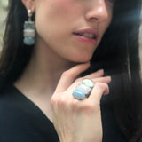 Statement Ring, Aquamarine Ring, Rose Quartz Ring, Prehnite Ring, 3 Stone Ring, Natural Aquamarine, Natural Rose Quartz, Natural Prehnite