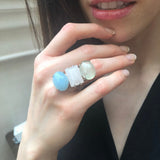 Statement Ring, Aquamarine Ring, Rose Quartz Ring, Prehnite Ring, 3 Stone Ring, Natural Aquamarine, Natural Rose Quartz, Natural Prehnite