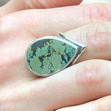 Turquoise Ring, Natural Turquoise, Teardrop Ring, December Birthstone, Statement Ring, Artisan Ring, Green Leaf Ring, Solid Silver Ring