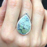 Turquoise Ring, Natural Turquoise, Teardrop Ring, December Birthstone, Statement Ring, Artisan Ring, Green Leaf Ring, Solid Silver Ring