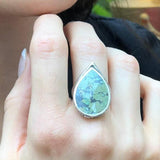 Turquoise Ring, Natural Turquoise, Teardrop Ring, December Birthstone, Statement Ring, Artisan Ring, Green Leaf Ring, Solid Silver Ring