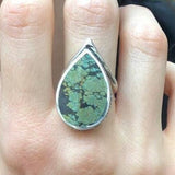 Turquoise Ring, Natural Turquoise, Teardrop Ring, December Birthstone, Statement Ring, Artisan Ring, Green Leaf Ring, Solid Silver Ring