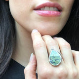 Turquoise Ring, Natural Turquoise, Teardrop Ring, December Birthstone, Statement Ring, Artisan Ring, Green Leaf Ring, Solid Silver Ring