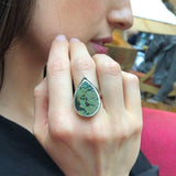 Turquoise Ring, Natural Turquoise, Teardrop Ring, December Birthstone, Statement Ring, Artisan Ring, Green Leaf Ring, Solid Silver Ring