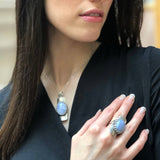 Long Pendant, Blue Lace Agate Pendant, Symbolic Pendant, Tribal Pendant, Lilac Pendant, Vintage Pendant, Artistic Pendant, Silver Pendant