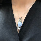 Long Pendant, Blue Lace Agate Pendant, Symbolic Pendant, Tribal Pendant, Lilac Pendant, Vintage Pendant, Artistic Pendant, Silver Pendant