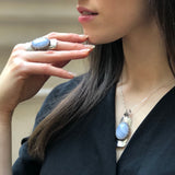 Long Pendant, Blue Lace Agate Pendant, Symbolic Pendant, Tribal Pendant, Lilac Pendant, Vintage Pendant, Artistic Pendant, Silver Pendant