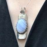Long Pendant, Blue Lace Agate Pendant, Symbolic Pendant, Tribal Pendant, Lilac Pendant, Vintage Pendant, Artistic Pendant, Silver Pendant