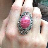 Pink Vintage Ring, Natural Rhodochrosite, Statement Ring, Antique Ring, Massive Ring, Pink Ring, Unique Stone Ring, Sterling Silver Ring