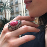 Pink Vintage Ring, Natural Rhodochrosite, Statement Ring, Antique Ring, Massive Ring, Pink Ring, Unique Stone Ring, Sterling Silver Ring