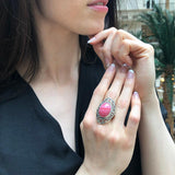 Pink Vintage Ring, Natural Rhodochrosite, Statement Ring, Antique Ring, Massive Ring, Pink Ring, Unique Stone Ring, Sterling Silver Ring