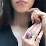Pink Vintage Ring, Natural Rhodochrosite, Statement Ring, Antique Ring, Massive Ring, Pink Ring, Unique Stone Ring, Sterling Silver Ring