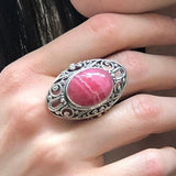 Pink Vintage Ring, Natural Rhodochrosite, Statement Ring, Antique Ring, Massive Ring, Pink Ring, Unique Stone Ring, Sterling Silver Ring