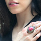 Pink Vintage Ring, Natural Rhodochrosite, Statement Ring, Antique Ring, Massive Ring, Pink Ring, Unique Stone Ring, Sterling Silver Ring