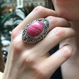 Pink Vintage Ring, Natural Rhodochrosite, Statement Ring, Antique Ring, Massive Ring, Pink Ring, Unique Stone Ring, Sterling Silver Ring