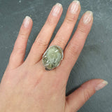 Unique Ring, Prehnite Ring, Natural Prehnite, May Birthstone, Leaf Ring, Statement Ring, Massive Ring, Big Green Ring, Solid Silver Ring