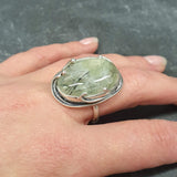 Unique Ring, Prehnite Ring, Natural Prehnite, May Birthstone, Leaf Ring, Statement Ring, Massive Ring, Big Green Ring, Solid Silver Ring