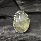 Unique Ring, Prehnite Ring, Natural Prehnite, May Birthstone, Leaf Ring, Statement Ring, Massive Ring, Big Green Ring, Solid Silver Ring