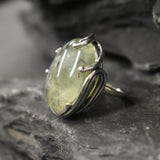 Unique Ring, Prehnite Ring, Natural Prehnite, May Birthstone, Leaf Ring, Statement Ring, Massive Ring, Big Green Ring, Solid Silver Ring